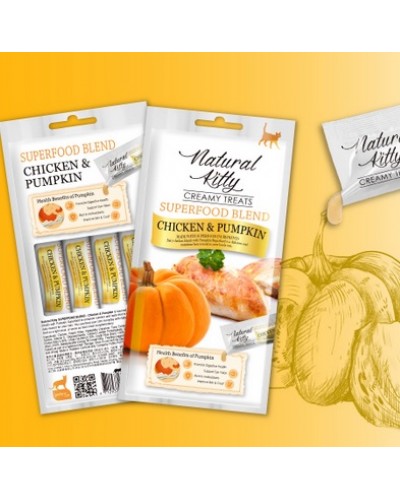 Кремові ласощі для котів від Natural Kitty: курка і гарбуз, 4 стіки
