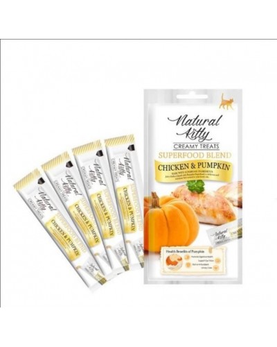 Кремові ласощі для котів від Natural Kitty: курка і гарбуз, 4 стіки Кремові ласощі для котів від Natural Kitty: курка і гарбуз, 4 стіки