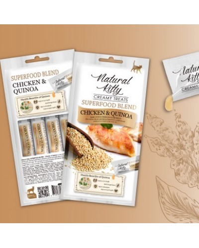 Кремові ласощі для котів від Natural Kitty: курка і кіноа, 4 стіки