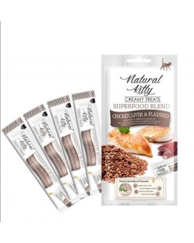 Ласощі для котів Natural Kitty Creamy Treats Superfood Blend: курка, печінка і насіння льону, 4 стіки Ласощі для котів Natural Kitty Creamy Treats Superfood Blend: курка, печінка і насіння льону, 4 стіки