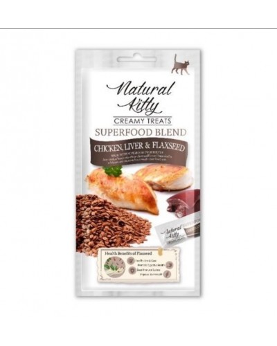 Ласощі для котів Natural Kitty Creamy Treats Superfood Blend: курка, печінка і насіння льону, 4 стіки Ласощі для котів Natural Kitty Creamy Treats Superfood Blend: курка, печінка і насіння льону, 4 стіки