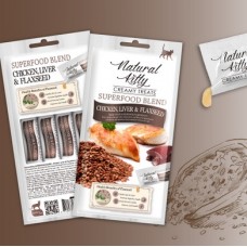 Ласощі для котів Natural Kitty Creamy Treats Superfood Blend: курка, печінка і насіння льону, в желе, 4 стіки по 12 г