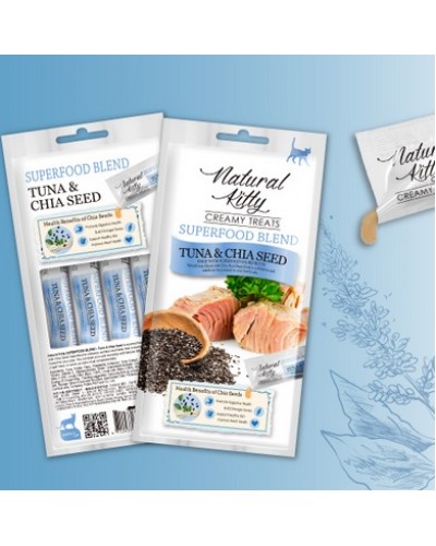 Ласощі для котів Natural Kitty Creamy Treats Superfood Blend: тунець і чіа, 4 стіки