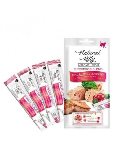 Ласощі для котів Natural Kitty Creamy Treats Superfood Blend: лосось, тунець і журавлина, 4 стіки Ласощі для котів Natural Kitty Creamy Treats Superfood Blend: лосось, тунець і журавлина, 4 стіки
