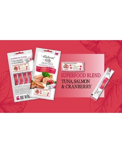 Ласощі для котів Natural Kitty Creamy Treats Superfood Blend: лосось, тунець і журавлина, 24 стіки Ласощі для котів Natural Kitty Creamy Treats Superfood Blend: лосось, тунець і журавлина, 24 стіки