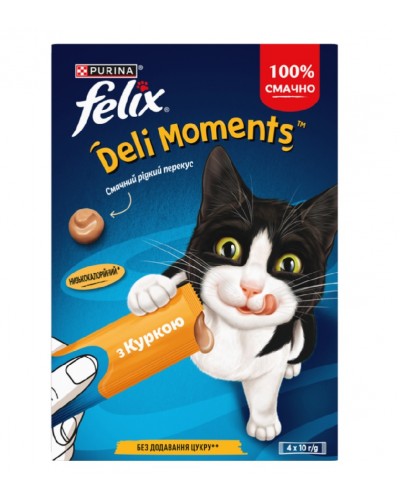 Кремові ласощі для котів Purina Felix Deli Moments, Фелікс Смачні моменти, з куркою, 4 стіки по 10 г
