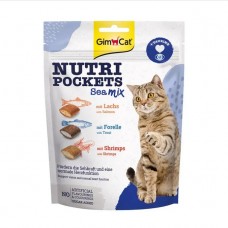 GimCat Nutri Pockets Sea Mix, ласощі для котів, хрусткі подушечки, лосось/форель/креветка, 150 г