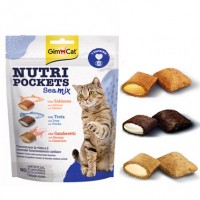 GimCat Nutri Pockets Sea Mix, ласощі для котів, хрусткі подушечки, лосось/форель/креветка, 150 г