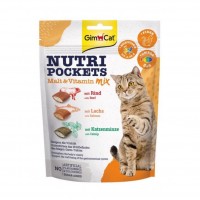 GimCat Nutri Pockets Malt & Vitamin Mix, ласощі для котів, хрусткі подушечки, мальтозна паста і мультивітаміни, 150 г