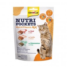 GimCat Nutri Pockets Malt & Vitamin Mix, ласощі для котів, хрусткі подушечки, мальтозна паста і мультивітаміни, 150 г
