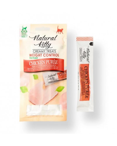 Корисні кремові ласощі для котів Natural Kitty, для контролю ваги, пюре з курки, 4 стіки по 12 г