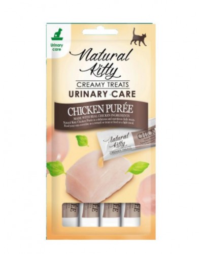 Корисні крем-снеки для котів Natural Kitty, пюре з курки, для профілактики хвороб нирок, 4 стіки по 12 г