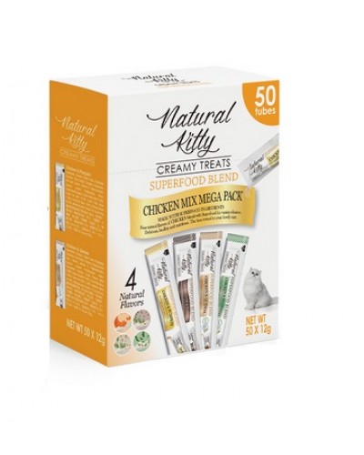 Natural Kitty Creamy Treats, кремові ласощі для котів, 4 види з куркою, 50 шт