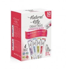 Ласощі для котів Natural Kitty Creamy Treats Superfood Blend SEAFOOD MEGA PACK: 4 види з рибою, 50 стіків по 12 г