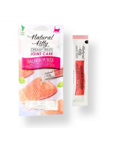 Корисні кремові ласощі для котів Natural Kitty, пюре з лосося, для догляду за суглобами, 4 стіки по 12 г Корисні кремові ласощі для котів Natural Kitty, пюре з лосося, для догляду за суглобами, 4 стіки по 12 г