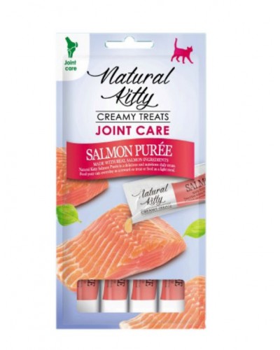 Корисні кремові ласощі для котів Natural Kitty, пюре з лосося,  для догляду за суглобами, 4 стіки по 12 г