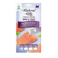 Natural Kitty Skin & Coat, функціональні крем-снеки для котів для здоров'я шкіри та шерсті, пюре з лосося, 4 стіки по 12 г