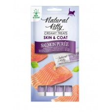 Natural Kitty Skin & Coat, функціональні крем-снеки для котів для здоров'я шкіри та шерсті, пюре з лосося, 4 стіки по 12 г