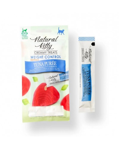 Корисні кремові ласощі для котів Natural Kitty, для контролю ваги, пюре з тунця, 4 стіки по 12 г Корисні кремові ласощі для котів Natural Kitty, для контролю ваги, пюре з тунця, 4 стіки по 12 г