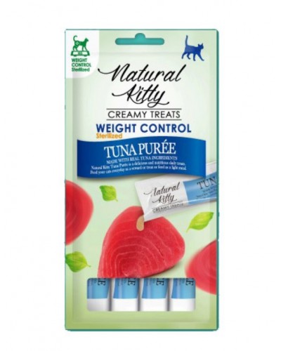 Корисні кремові ласощі для котів Natural Kitty, для контролю ваги, пюре з тунця, 4 стіки по 12 г