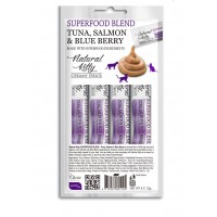 Ласощі для котів Natural Kitty Creamy Treats Superfood Blend: лосось, тунець і чорниця, в желе, 4 стіки по 12 г