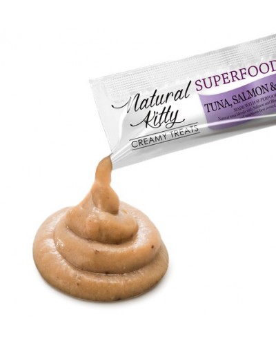 Ласощі для котів Natural Kitty Creamy Treats Superfood Blend: лосось, тунець і чорниця, 1 стік Ласощі для котів Natural Kitty Creamy Treats Superfood Blend: лосось, тунець і чорниця, 1 стік