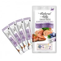 Ласощі для котів Natural Kitty Creamy Treats Superfood Blend: лосось, тунець і чорниця, в желе, 4 стіки по 12 г