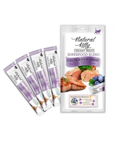 Ласощі для котів Natural Kitty Creamy Treats Superfood Blend: лосось, тунець і чорниця, 4 стіки