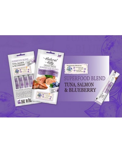 Ласощі для котів Natural Kitty Creamy Treats Superfood Blend: лосось, тунець і чорниця, 4 стіки