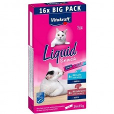 Vitakraft Cat Liquid Snack Big Pack, кремові ласощі для котів, 2 смаки, з лососем та з лівером, 16 стіків по 15 г