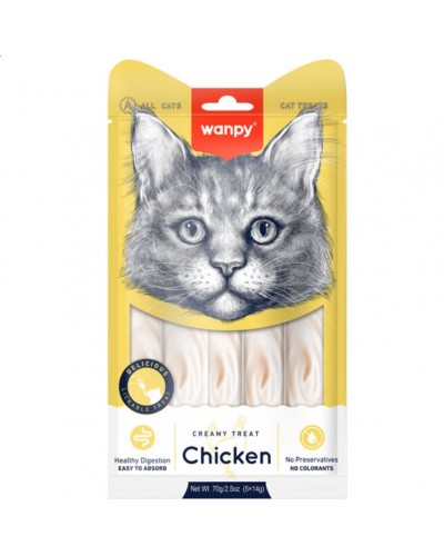  Wanpy Creamy Lickable Treats Chicken, кремові ласощі для котів, з куркою, 5 стіків по 14 г