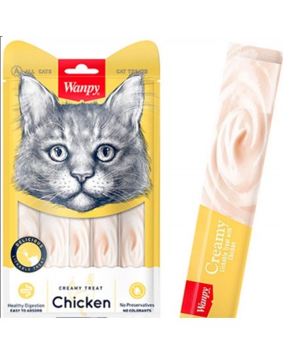  Wanpy Creamy Lickable Treats Chicken, кремові ласощі для котів, з куркою, 5 стіків по 14 г