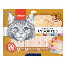 Wanpy Creamy Treat Assorted, кремові ласощі для котів, асорті 4 смаків, 50 стіків по 14 г