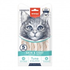 Wanpy Functional Creamy Treat Skin & Coat, кремові снеки для котів, для здоров'я шкіри та шерсті, з тунцем і лососем, 5 стіків по 14 г
