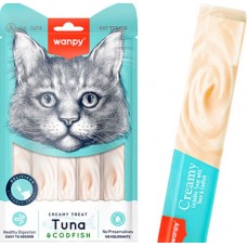  Wanpy Creamy Lickable Treats Tuna & Codfish, кремові ласощі для котів, з тунцем і тріскою, 5 стіків по 14 г