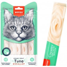  Wanpy Creamy Lickable Treats Tuna & Scallop, кремові ласощі для котів, з тунцем і морським гребінцем, 5 стіків по 14 г
