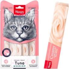  Wanpy Creamy Lickable Treats Tuna & Shrimp, кремові ласощі для котів, з тунцем і креветками, 5 стіків по 14 г