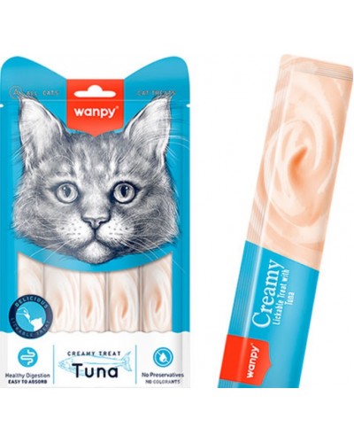 Wanpy Creamy Lickable Treats Tuna, кремові ласощі для котів, з тунцем, 5 стіків по 14 г Wanpy Creamy Lickable Treats Tuna, кремові ласощі для котів, з тунцем, 5 стіків по 14 г