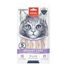 Wanpy Functional Creamy Treat Urinary Care, кремові снеки для котів при проблемах нирок, з качкою та куркою, 5 стіків по 14 г