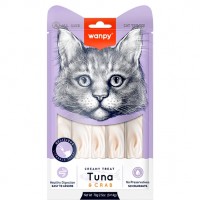  Wanpy Creamy Lickable Treats Tuna & Crab, кремові ласощі для котів, з тунцем та крабом, 5 стіків по 14 г