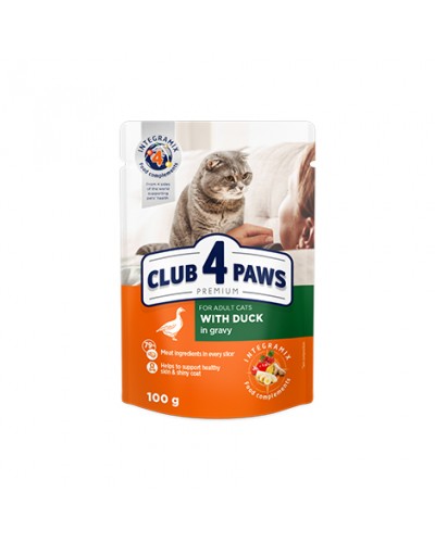  Club 4 Paws Premium (Клуб 4 Лапи Преміум), вологий корм для дорослих котів, з качкою в соусі, 85 г
