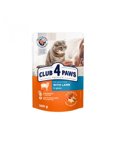  Club 4 Paws Premium (Клуб 4 Лапи Преміум), вологий корм для дорослих котів, з ягням в соусі, 85 г
