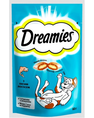 DREAMIES, ласощі для котів, подушечки з лососем, 60 г