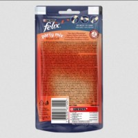 Felix PARTY MIX Гриль Мікс. Додатковий сухий корм (ласощі) для дорослих котів зі смаком курки, яловичини та лосося. 60 г