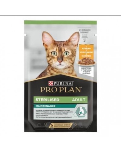 Purina Pro Plan Sterilised, вологий корм для стерилізованих котів, шматочки в підливці з куркою, пауч, 85 г