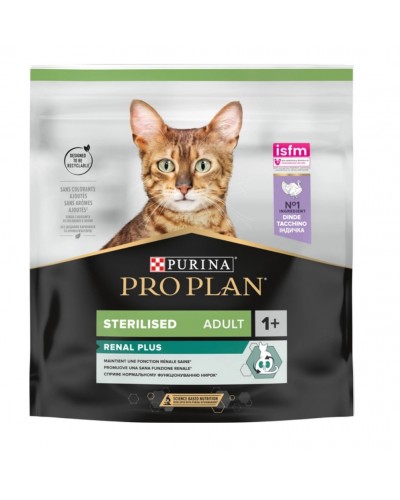 Сухий корм для стерилізованих котів віком від 1 року Purina Pro Plan Sterilised Renal Plus, з індичкою, 400 г