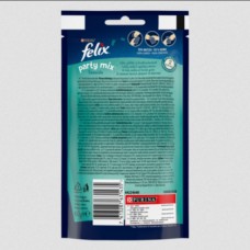 Felix PARTY MIX Океанічний Мікс. Додатковий сухий корм (ласощі) для дорослих котів зі смаком лосося, форелі та минтаю. 60 г