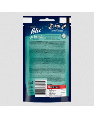 Felix PARTY MIX Океанічний Мікс. Додатковий сухий корм (ласощі) для дорослих котів зі смаком лосося, форелі та минтаю. 60 г