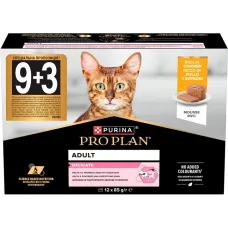 Промо-набір Упаковка вологого корму для дорослих котів Purina Pro Plan Delicate Мус з куркою для чутливого травлення банка 85 г х 12 шт