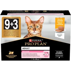 Промо-набір Упаковка вологого корму для дорослих котів Purina Pro Plan Delicate Мус з куркою для чутливого травлення банка 85 г х 12 шт